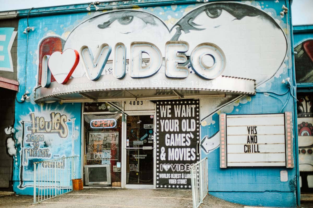 exterior of I Luv Video in Austin, Texas