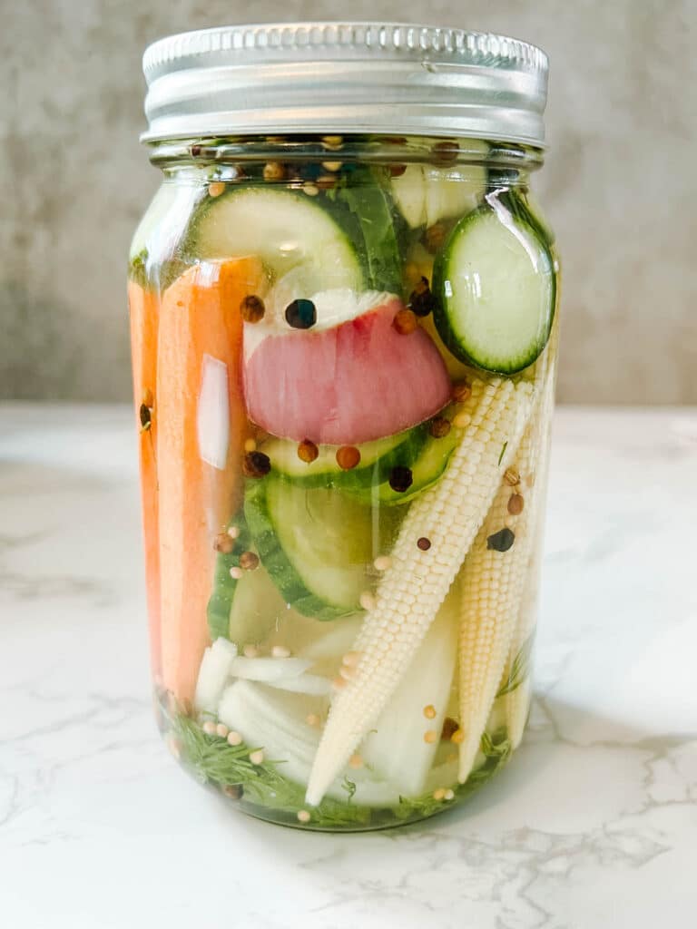 quickles (no-cook refrigerator pickles) in sealed jar