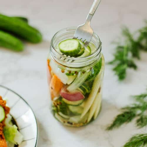quickles (no-cook refrigerator pickles) in a jar
