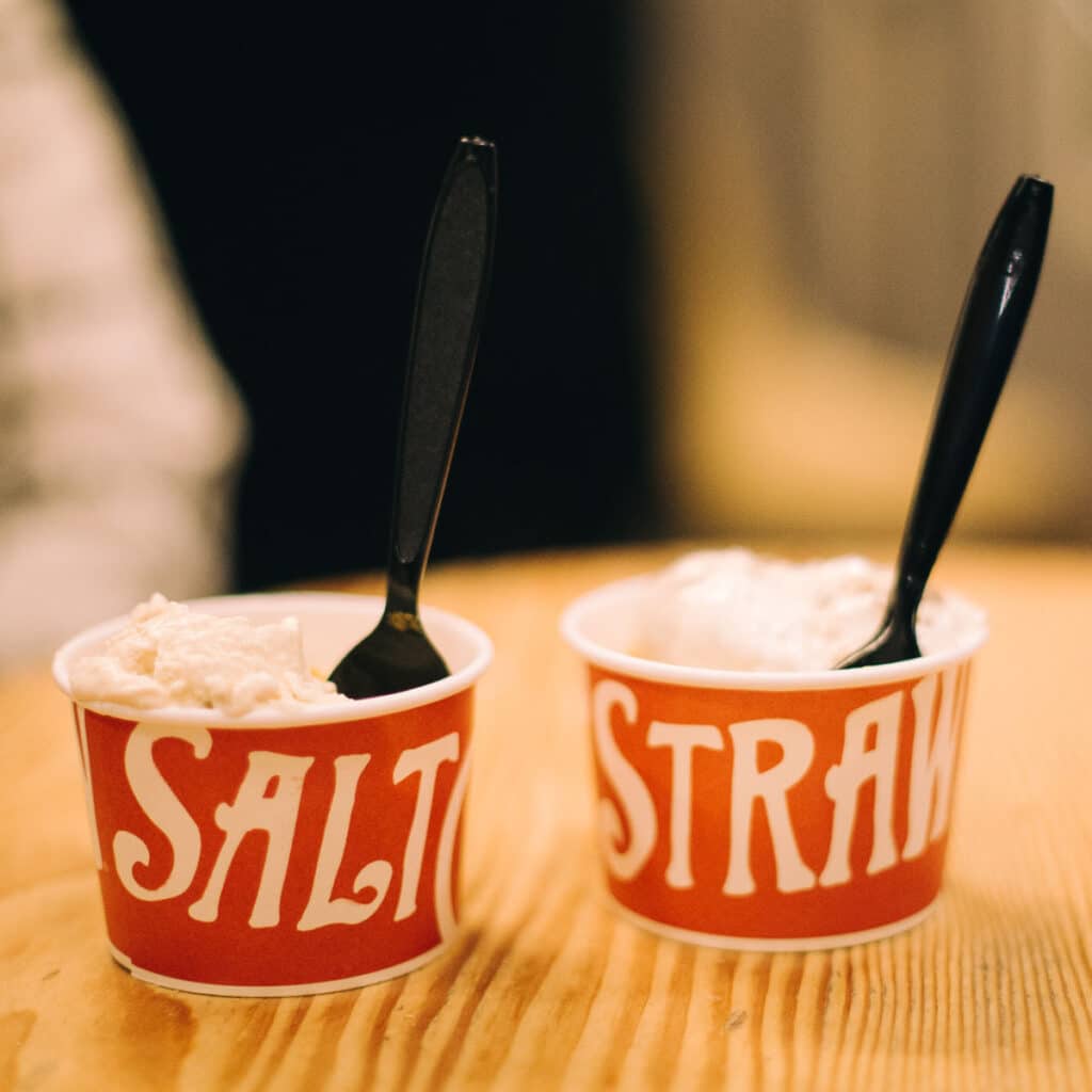 two ice cream cups from Salt & Straw in Portland
