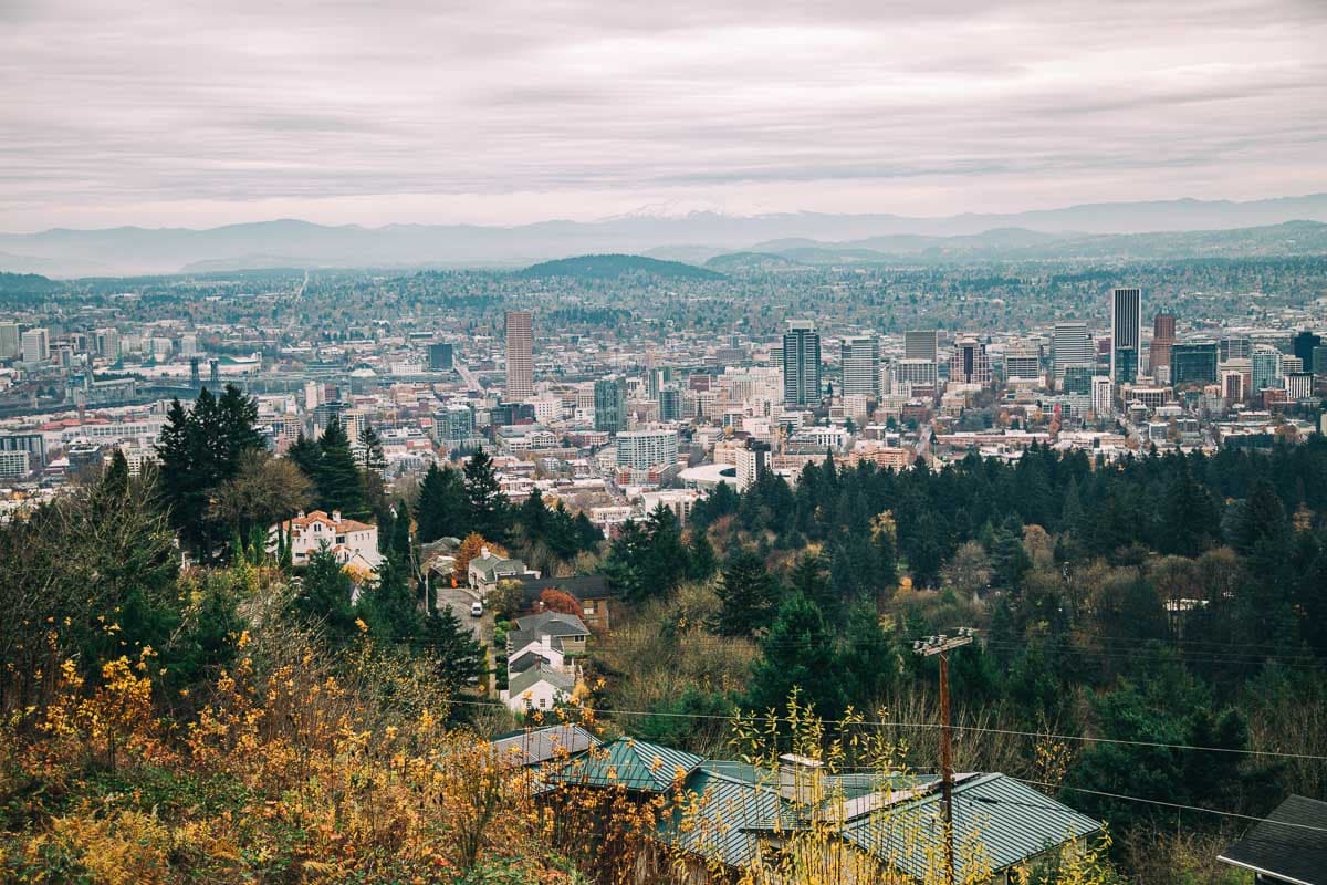 view of Downtown Portland from atop a hill