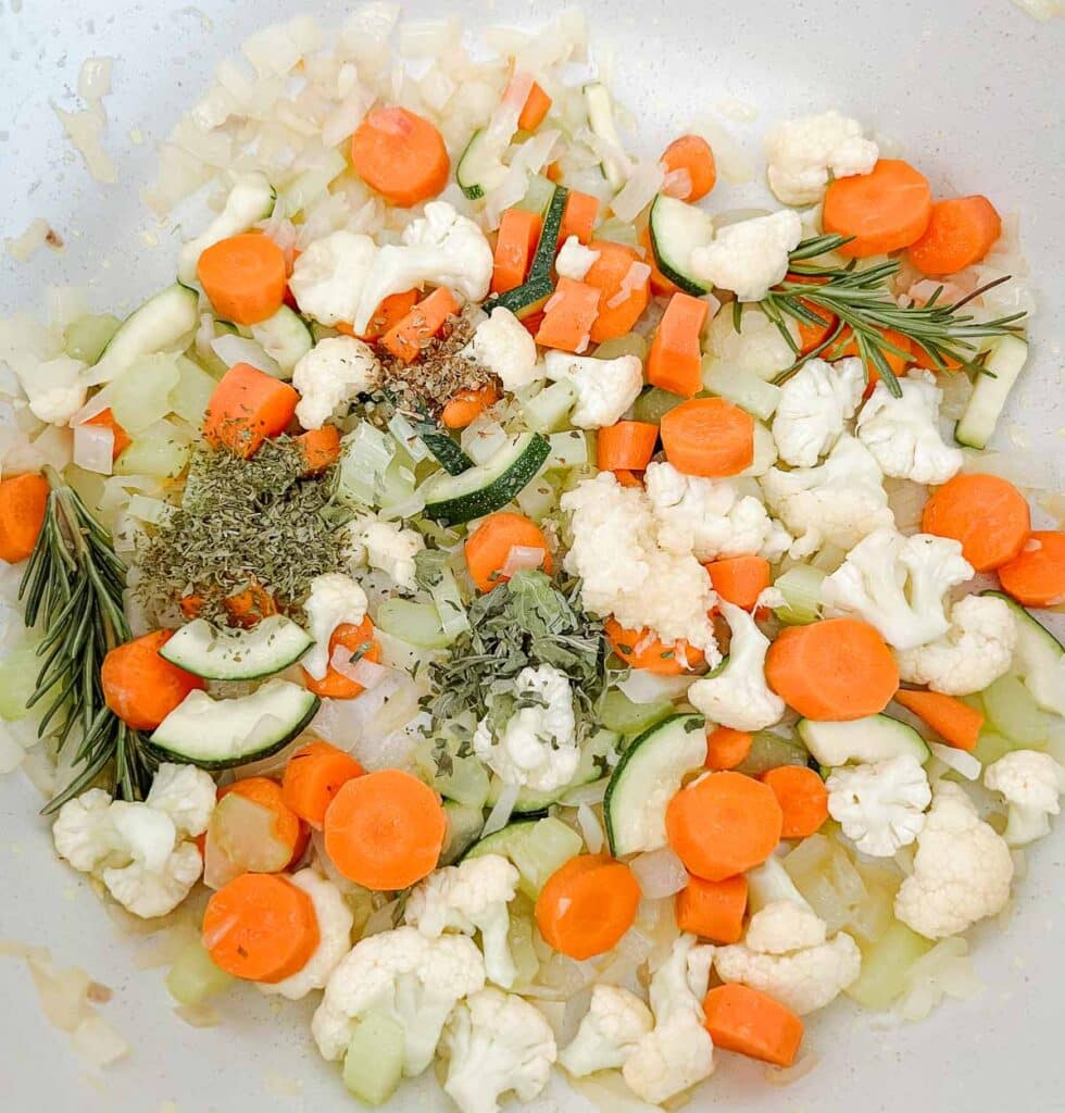 diced vegetables sautéing
