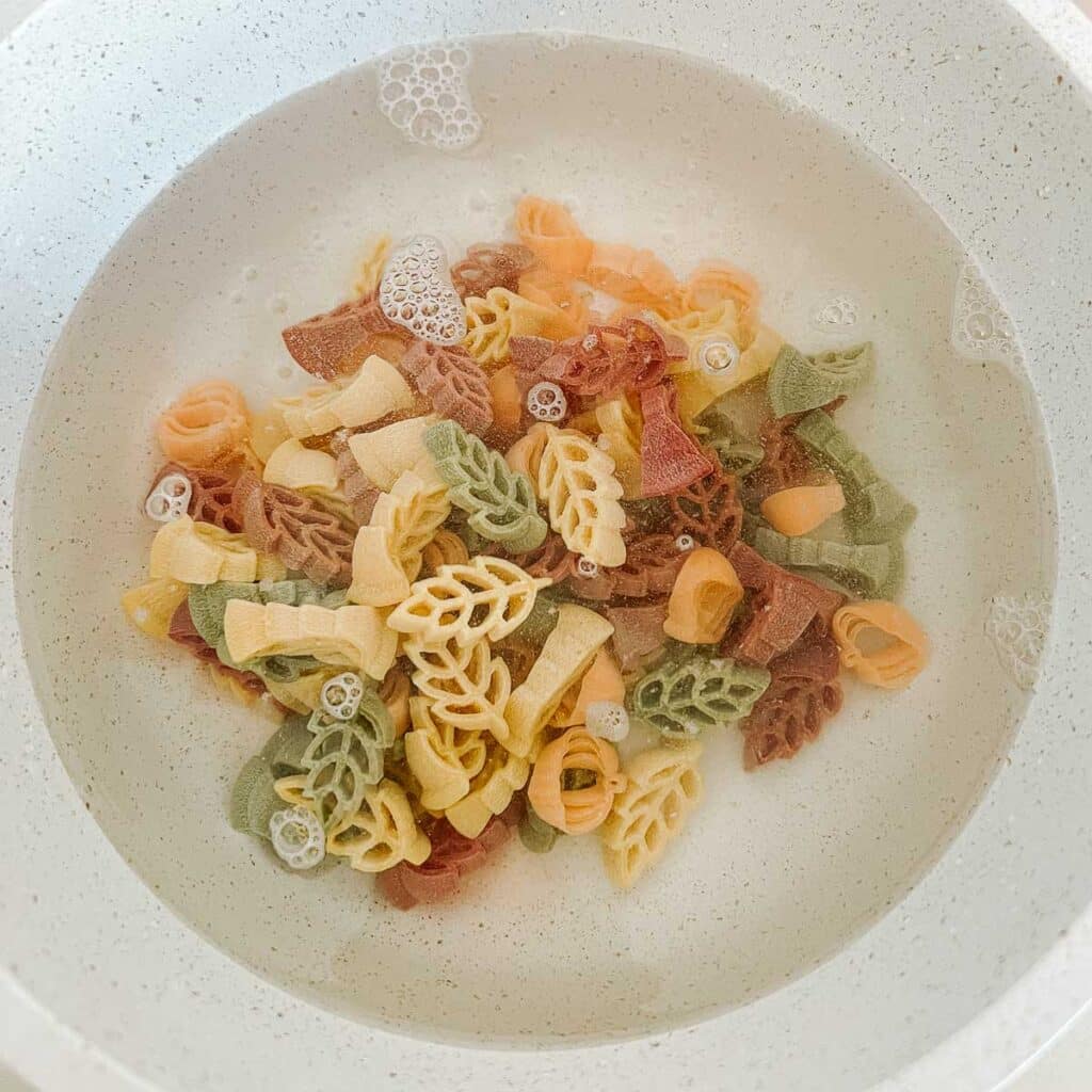 autumn leaf-shaped pasta cooking