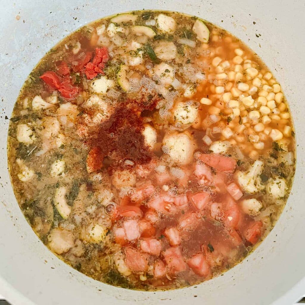 10 vegetable soup cooking in pot
