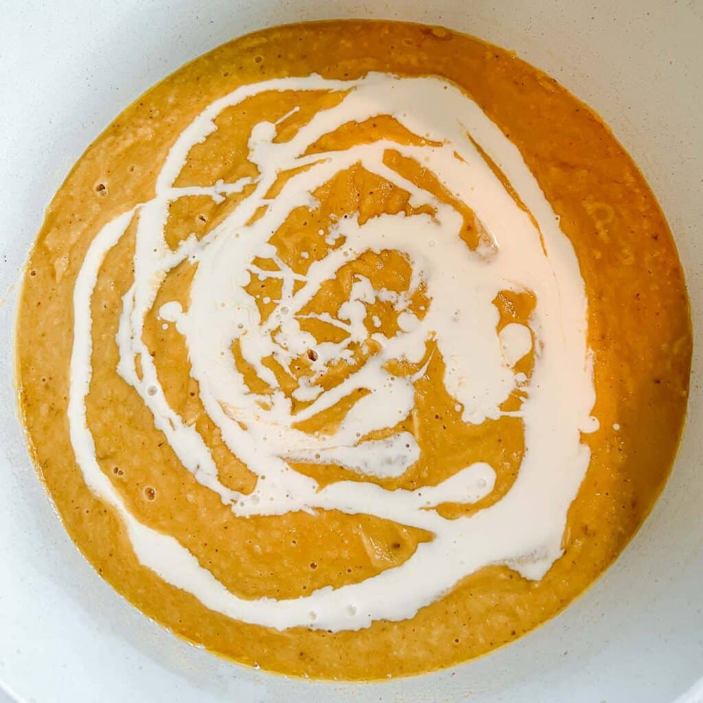 pumpkin cauliflower soup after adding cream