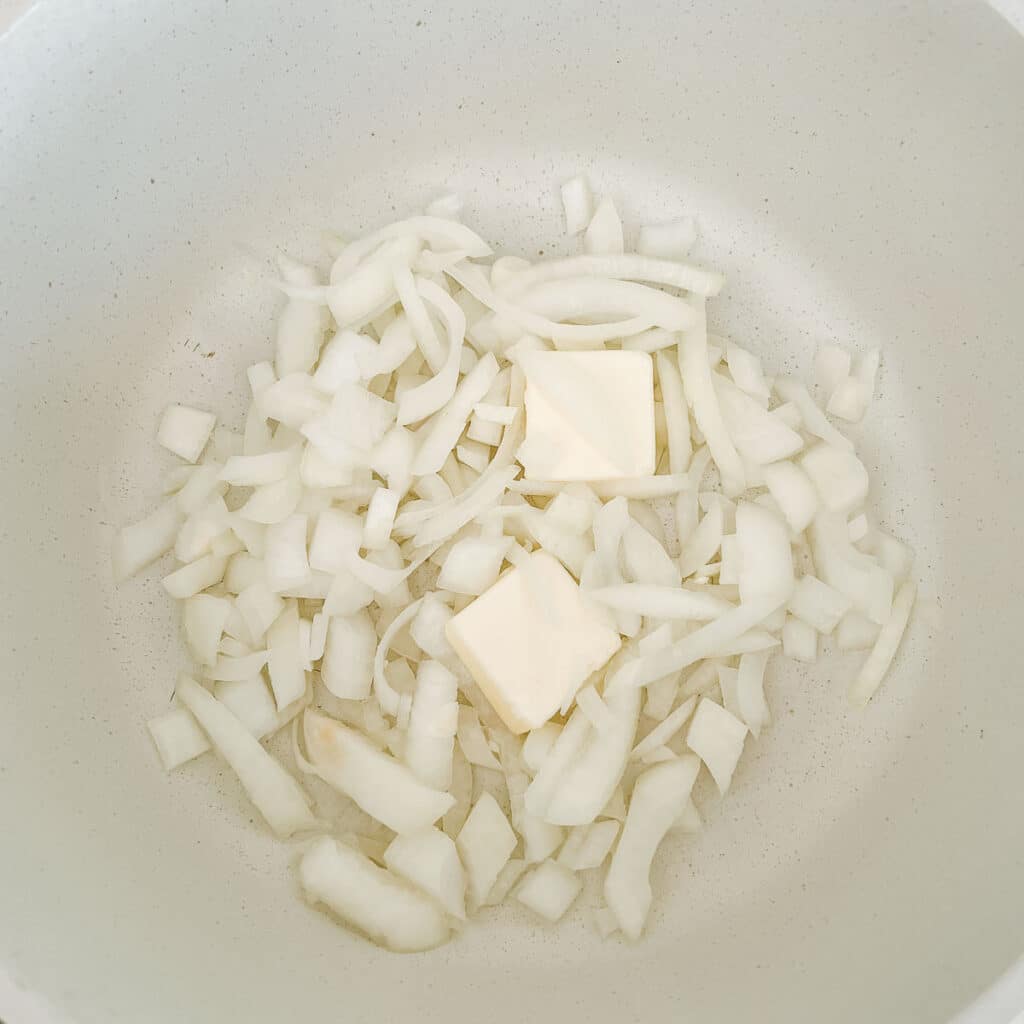onion and butter in saucepan