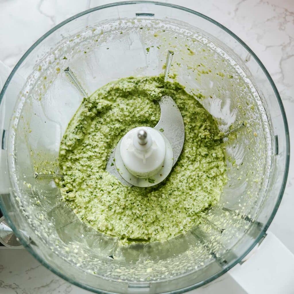 finished spicy pesto in food processor
