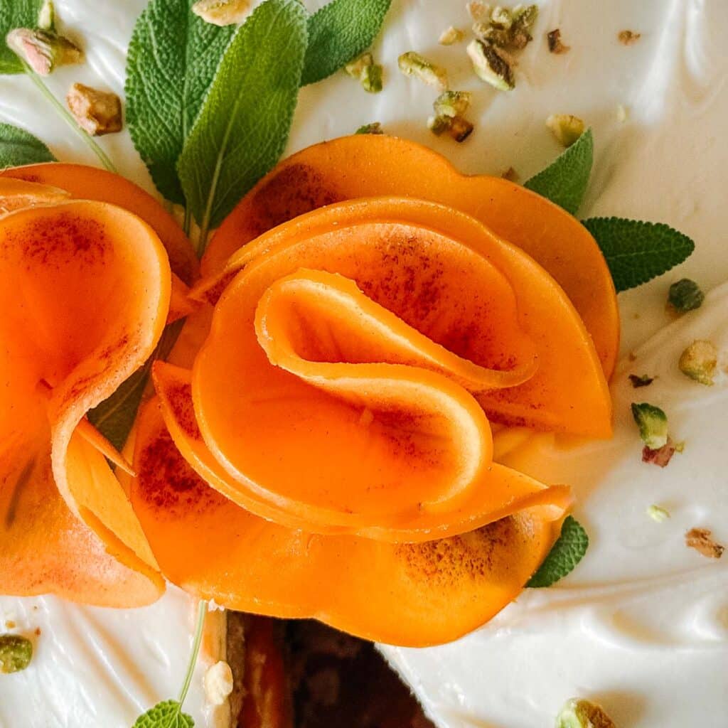 assembled fuyu persimmon rose assembled with toothpick.