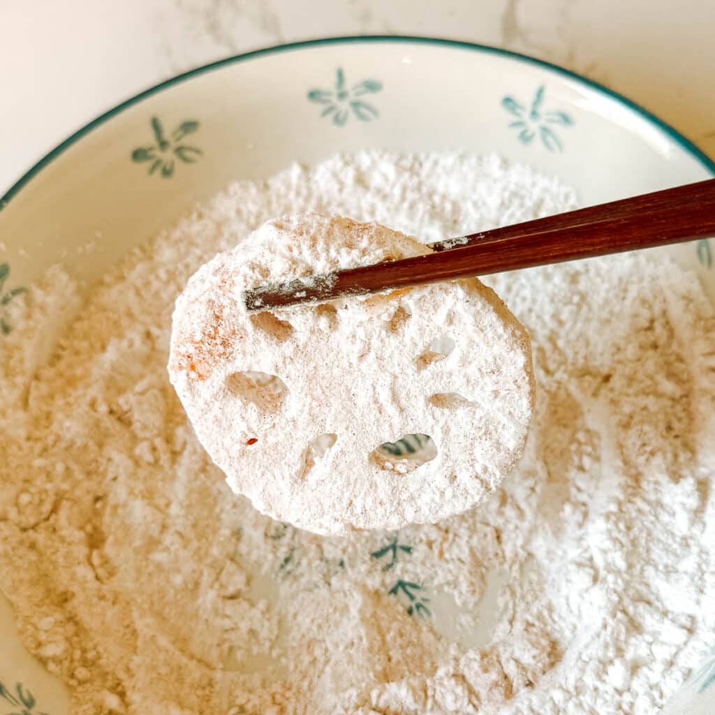 lotus root fry coated in dry batter.
