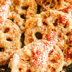 fry lotus root topped with drizzle of masago sauce.