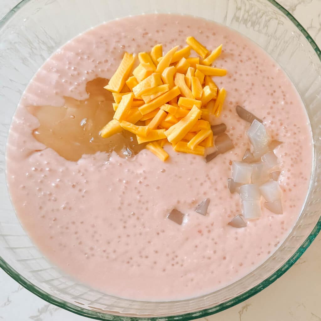 jackfruit, palm seeds, and coconut gel added to sago.